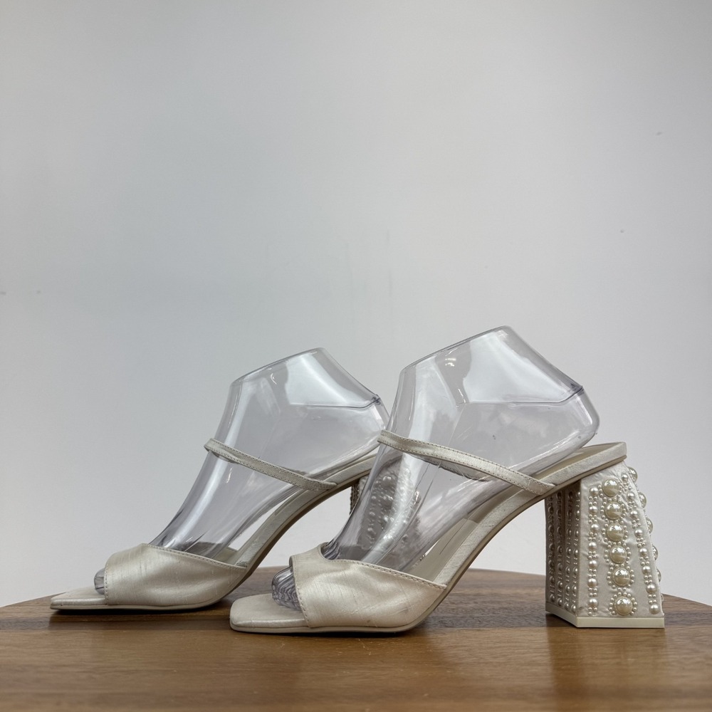 New Womens Dolce Vita Jemmy Pearl Ivory Square Toe Slide Heel Sandals Size 8.5 M - Picture 2 of 9
